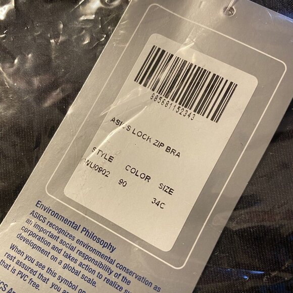 Asics Sports Bra Womens 34C Black Lock Front Zip Athletic Bra NWT WU0902-90 - Picture 4 of 10